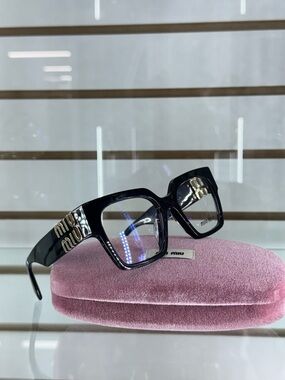 Miu Miu Black Oversized Square Logo Glasses